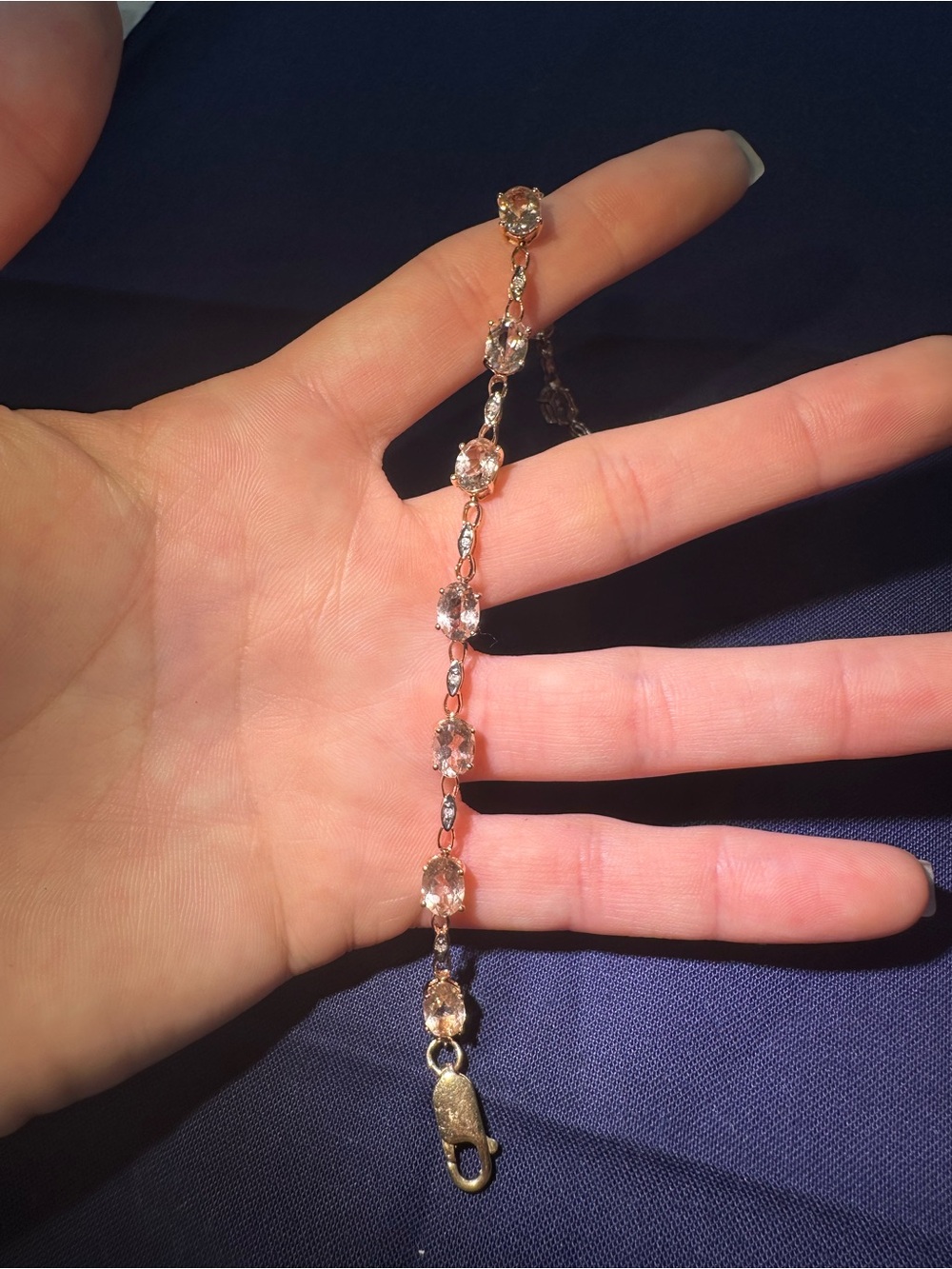 10k Gold Morganite& Clear Quartz Bracelet w/ 14k Gold Lobster Clasp